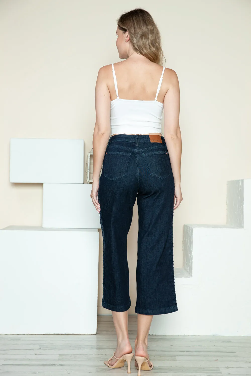 Judy Blue Side Seam Braid Detail Crop Wide Leg Jeans