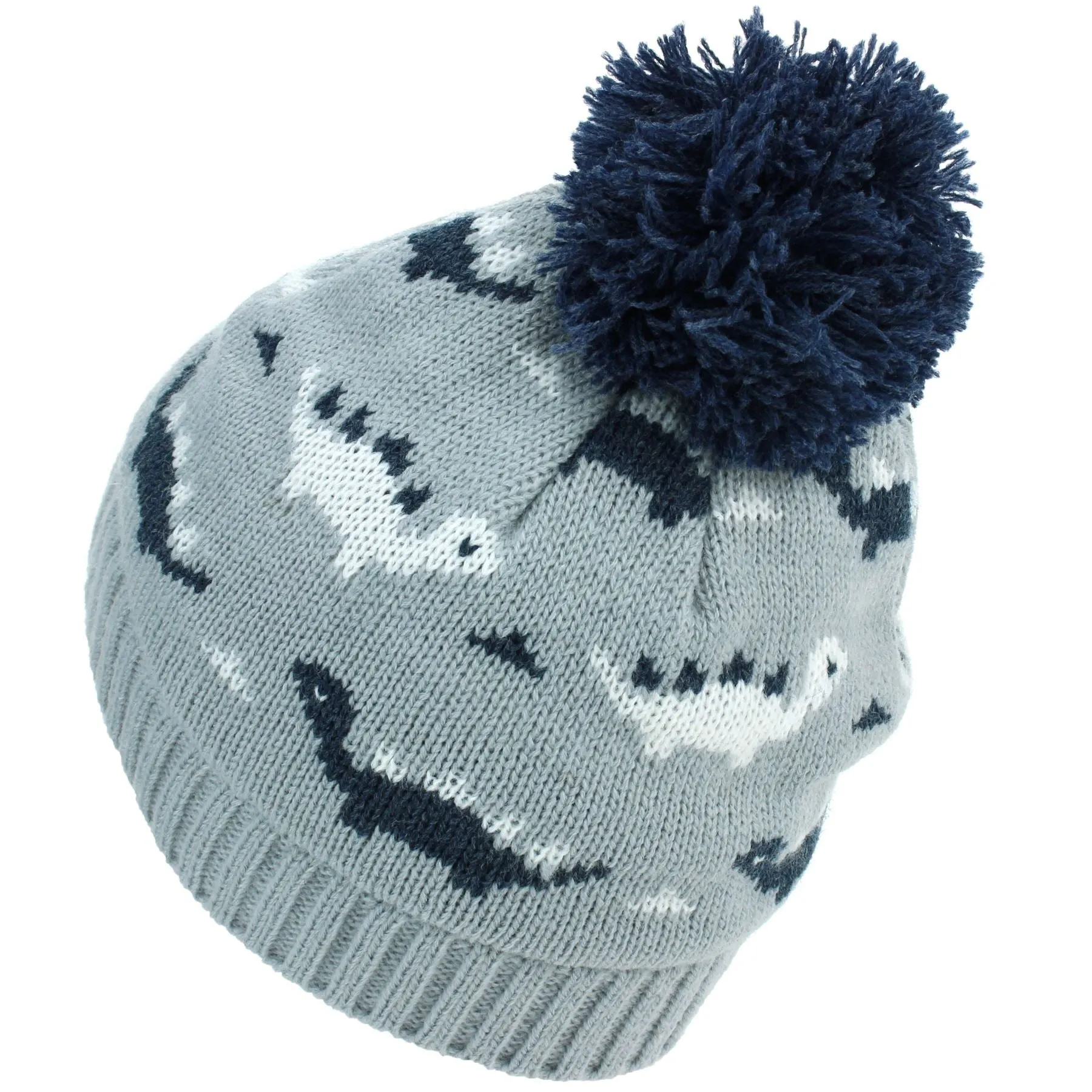 Kids dinosaur Bobble Beanie Hat - Grey