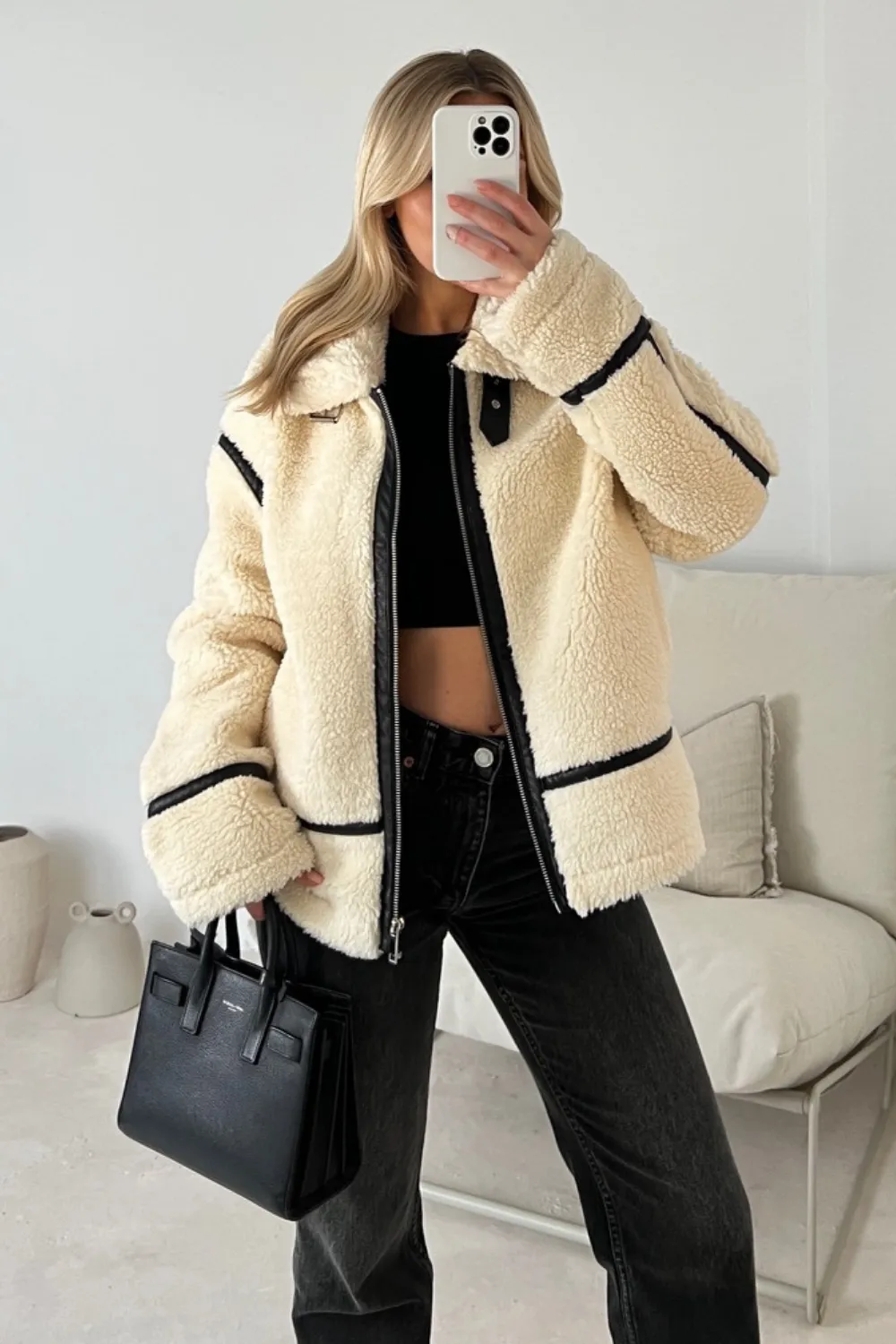 Kiera cream teddy aviator jacket