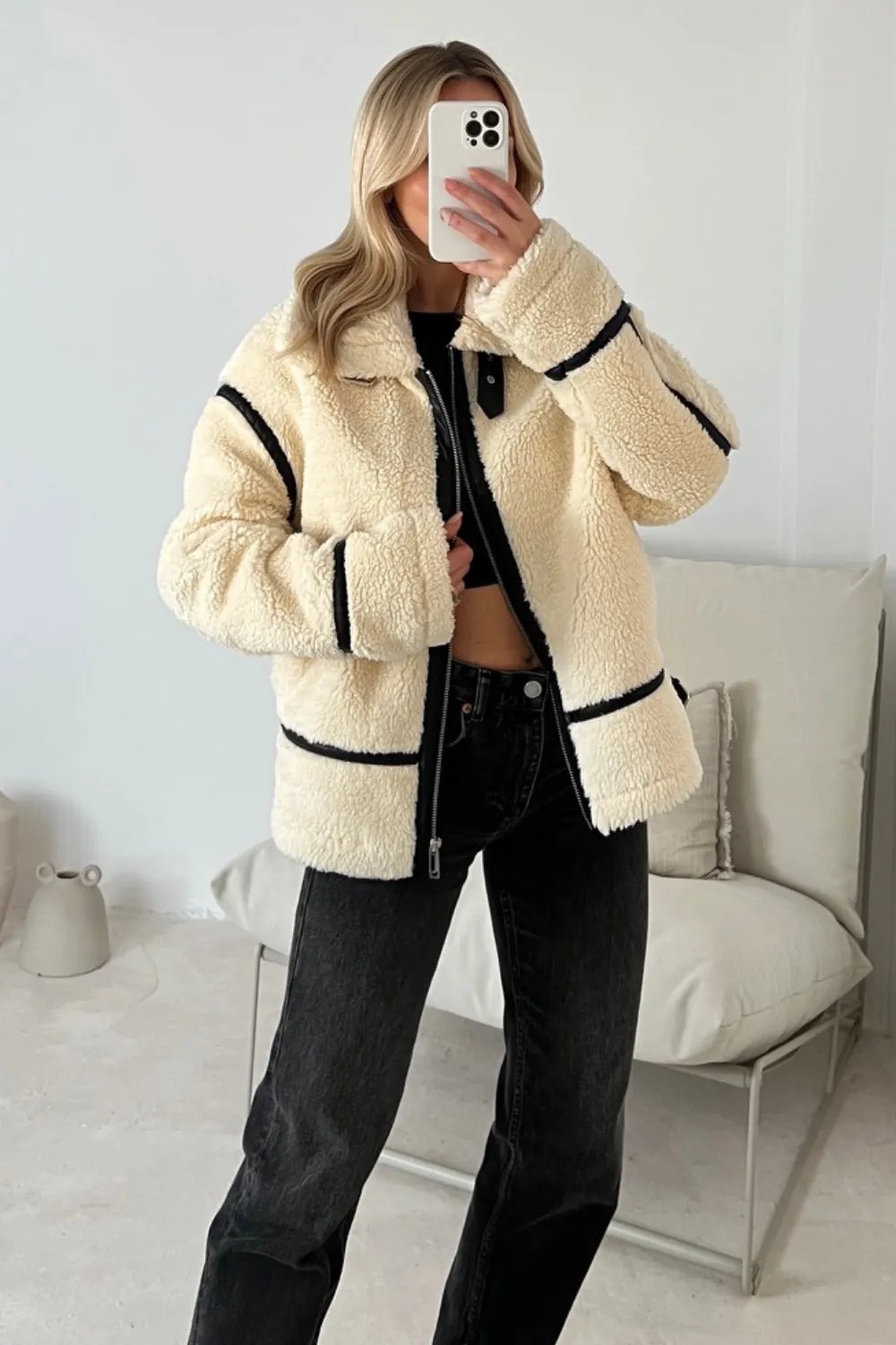 Kiera cream teddy aviator jacket