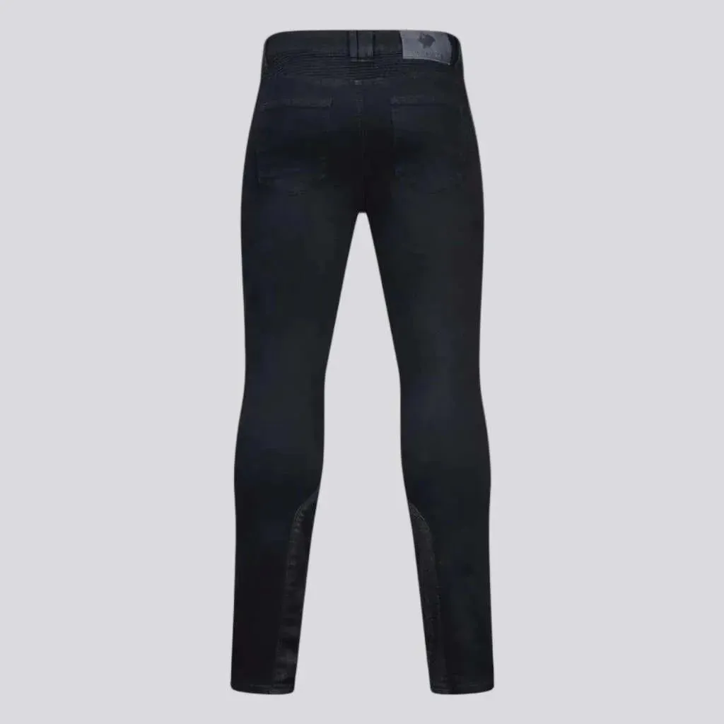 Knee-pads stonewashed riding jeans
 for men