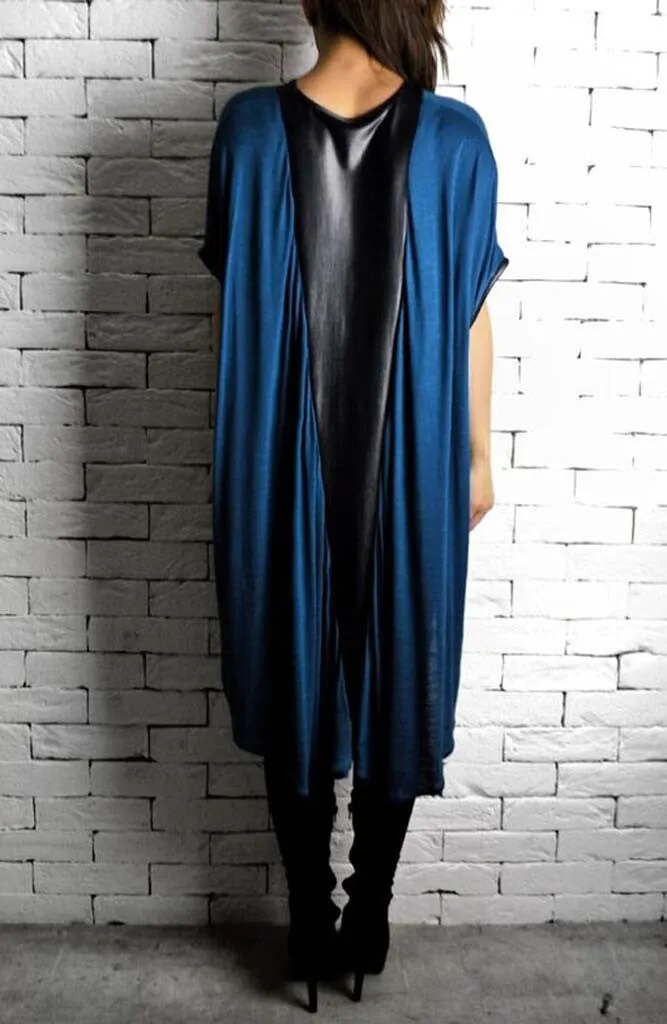 Leather V Cape - Cobalt