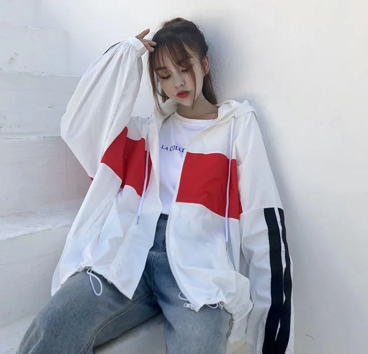 Long Oversized Windbreaker Sporty Zipper Jacket