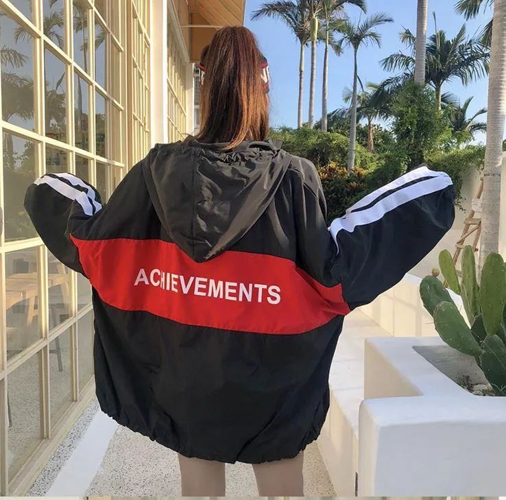 Long Oversized Windbreaker Sporty Zipper Jacket