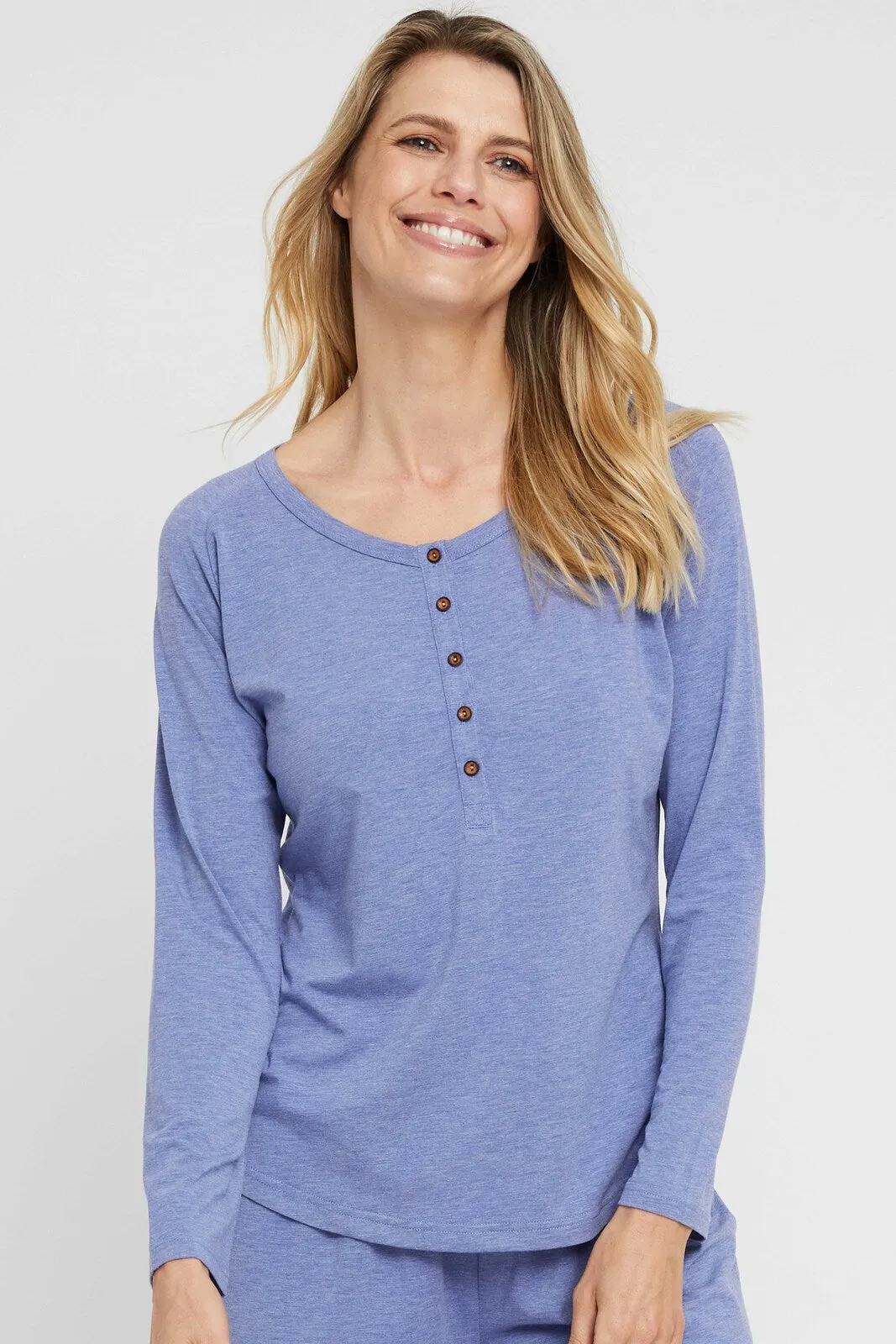 Long Sleeve Henley Top - Lavender