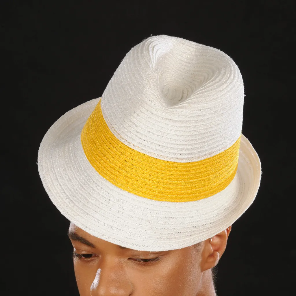 M1703- White and yellow men's fedora hat