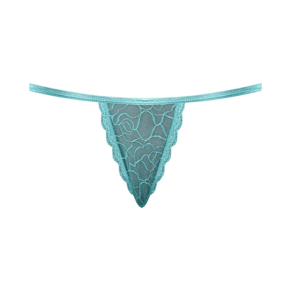 Magic Silk Soft Petals Floral Mesh Lace Thong Aqua