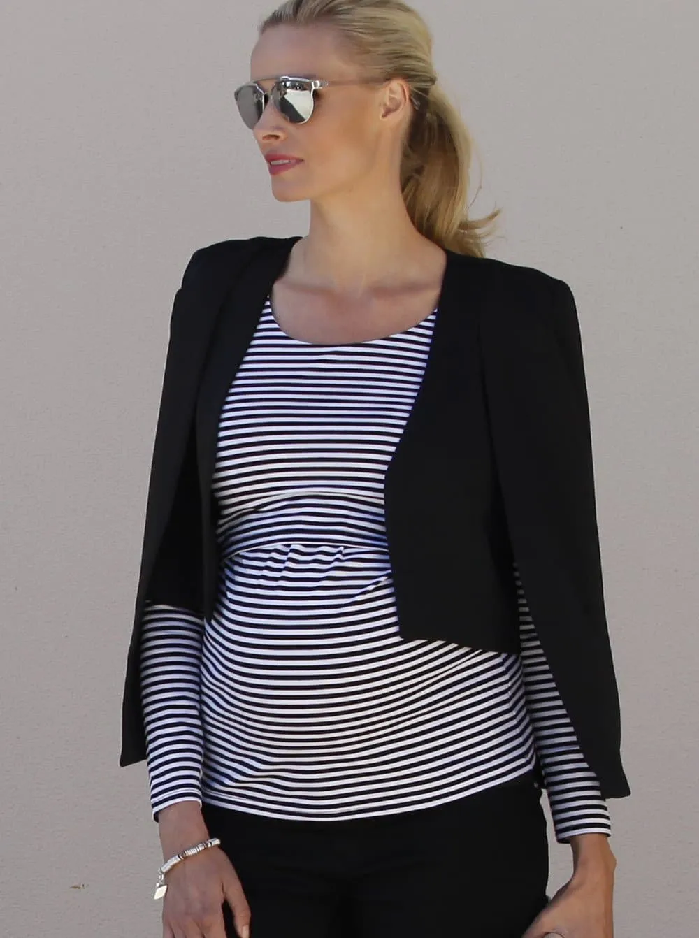 Maternity Trendy Cape Blazer in Solid Black