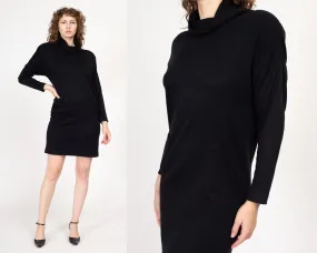 Medium 80s Black Knit Cowl Neck Mini Sweater Dress