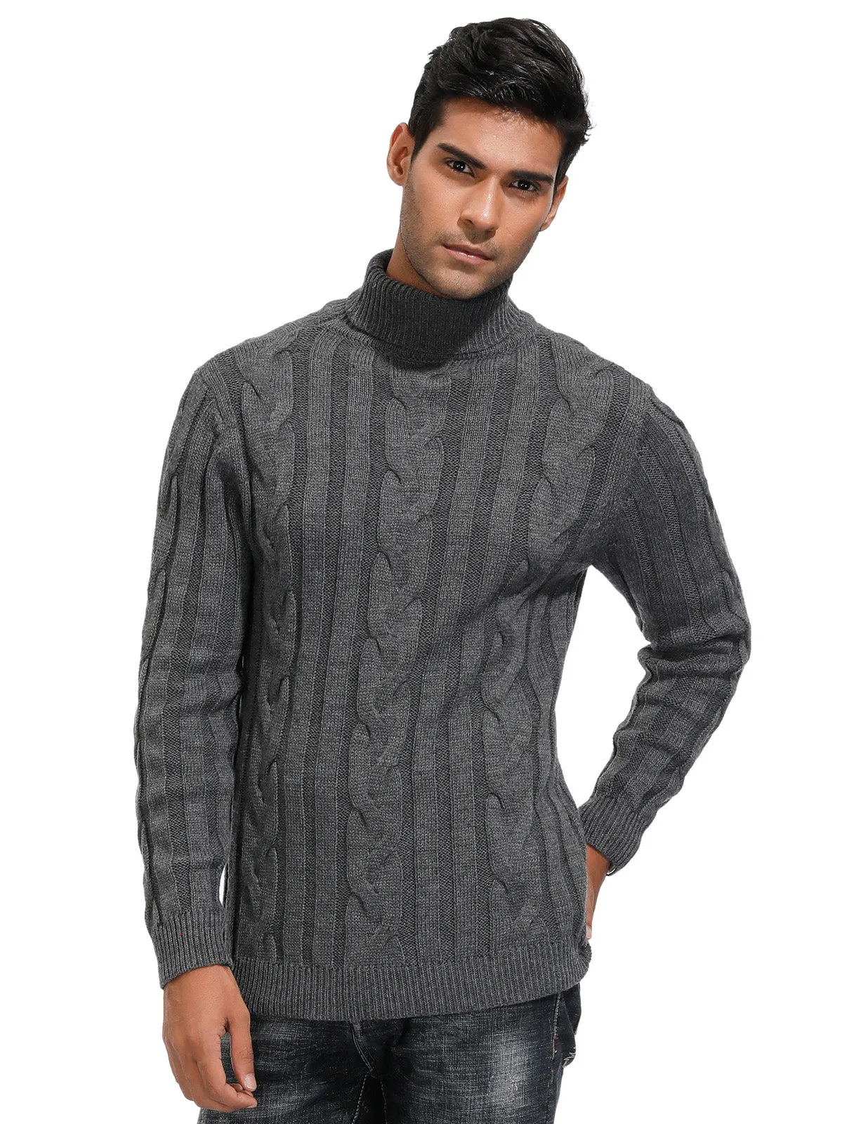 Men's Casual Turtleneck Sweaters Cable Knit Thermal Pullover Sweater