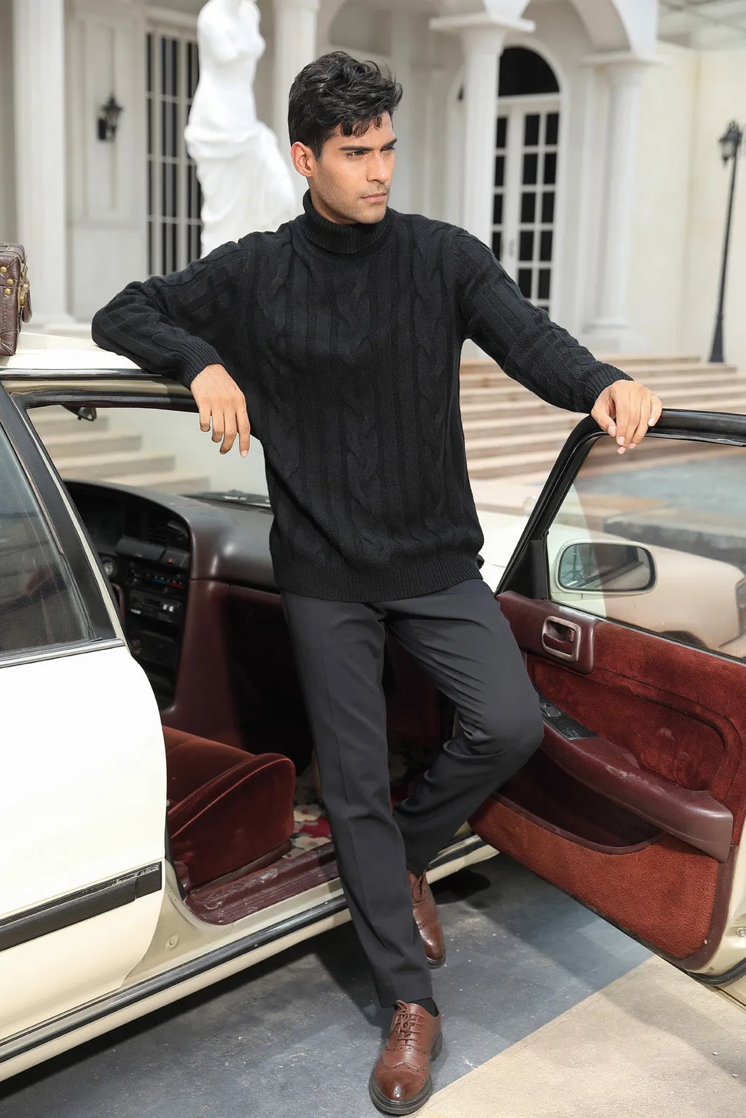 Men's Casual Turtleneck Sweaters Cable Knit Thermal Pullover Sweater