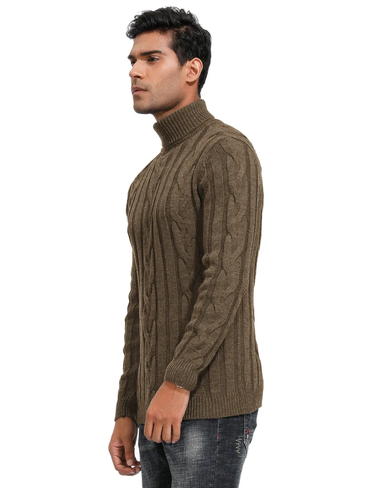 Men's Casual Turtleneck Sweaters Cable Knit Thermal Pullover Sweater