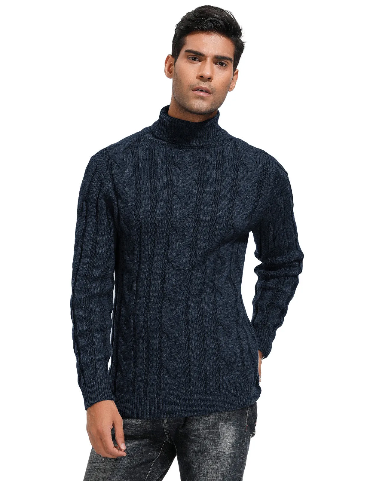 Men's Casual Turtleneck Sweaters Cable Knit Thermal Pullover Sweater