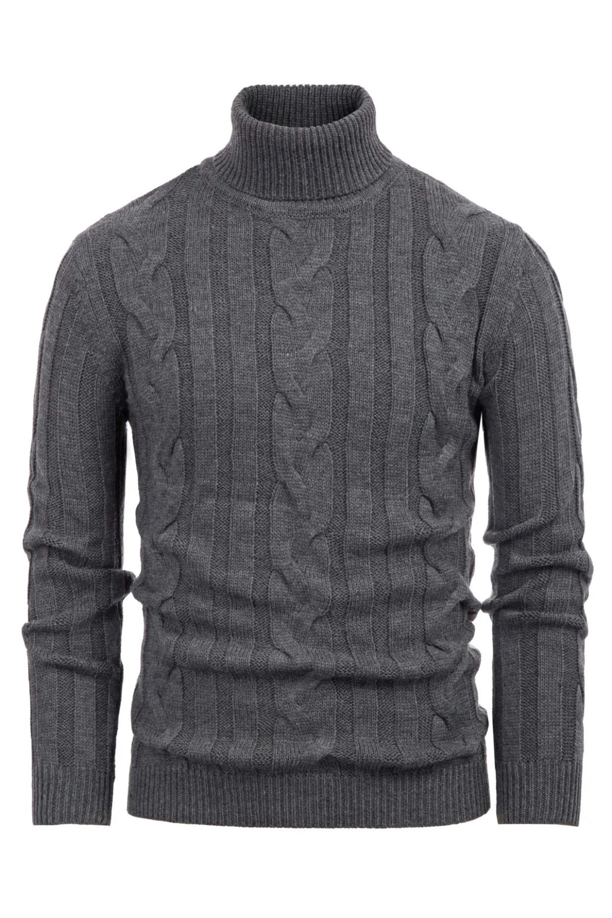 Men's Casual Turtleneck Sweaters Cable Knit Thermal Pullover Sweater