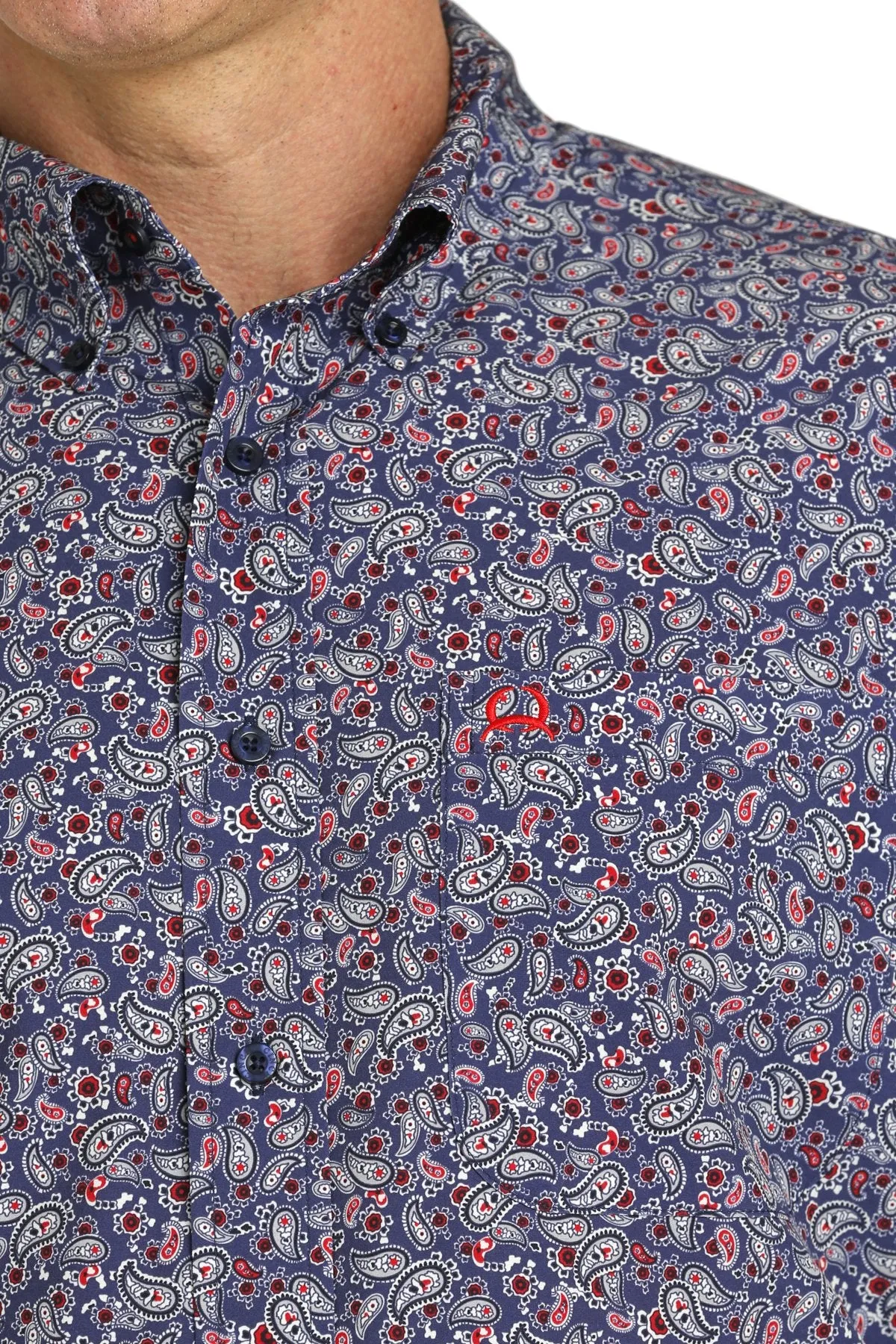 Men's Cinch Arenaflex Navy Paisley Print Short Sleeve Button Down Shirt