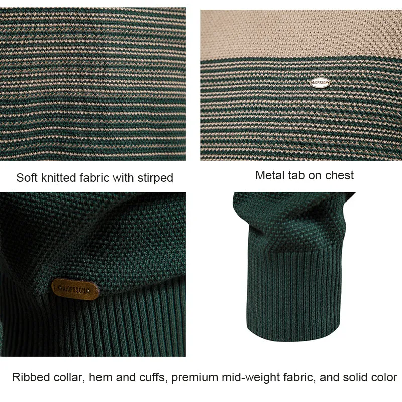 Men's Crewneck Soft Thermal Knitted Sweatshirt Color Block Striped-Y121