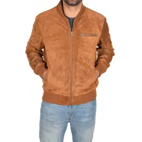 Mens Genuine Suede Bomber Jacket Roco Tan