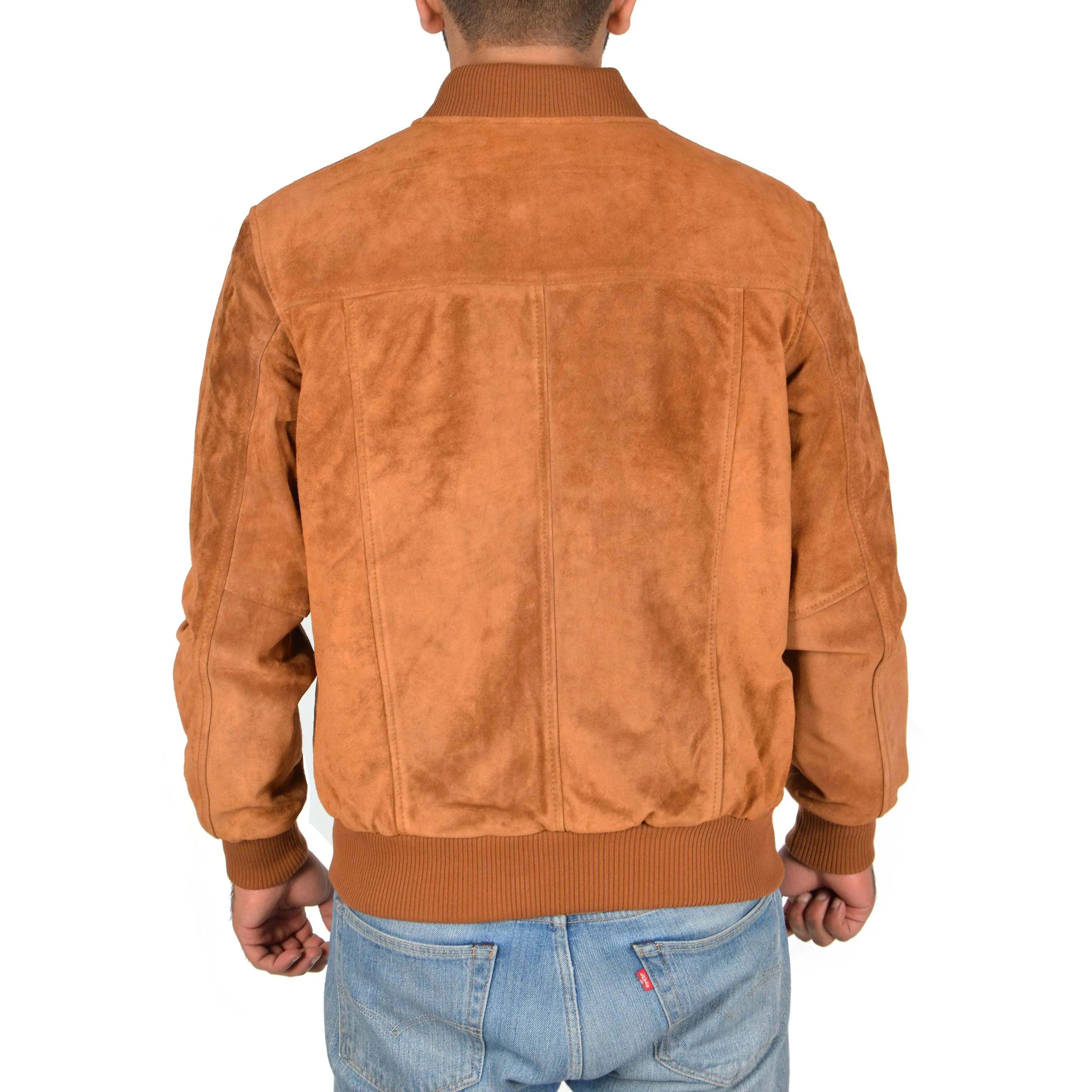 Mens Genuine Suede Bomber Jacket Roco Tan