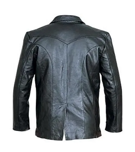 Men's Three Button Black Buffalo Leather Western Blazer