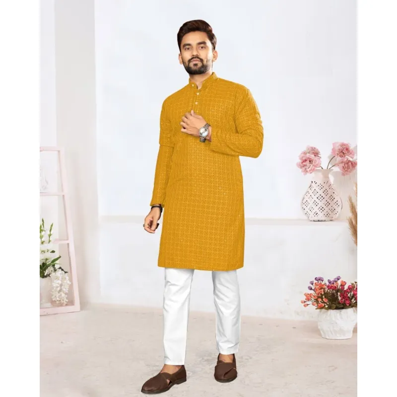 Men's Traditional Lucknowi Kurta Pajama Set