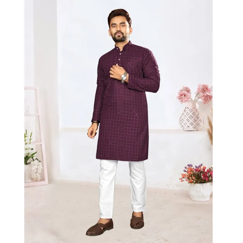 Men's Traditional Lucknowi Kurta Pajama Set