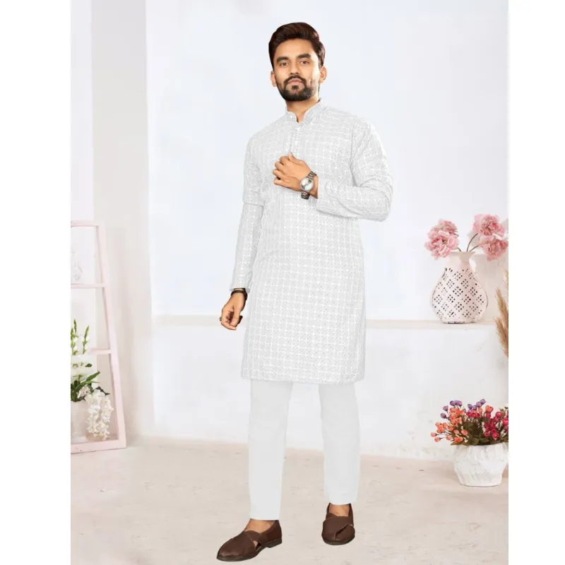 Men's Traditional Lucknowi Kurta Pajama Set