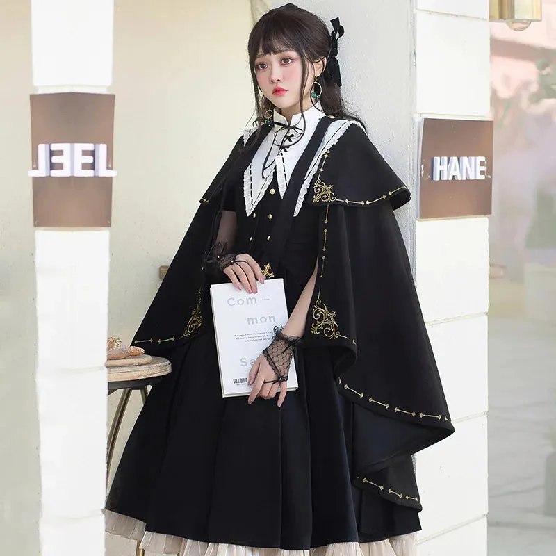 Military Style Embroidered Lolita Vest with Detachable Cape by YLF