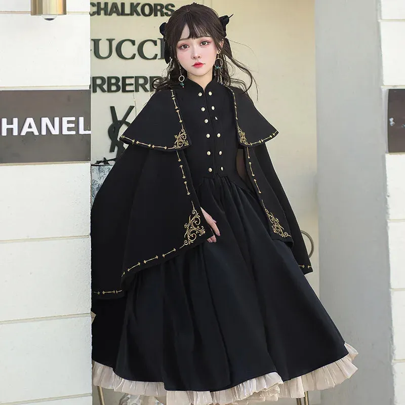 Military Style Embroidered Lolita Vest with Detachable Cape by YLF