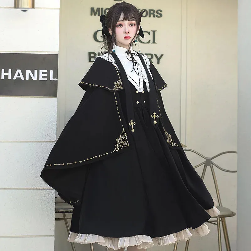 Military Style Embroidered Lolita Vest with Detachable Cape by YLF