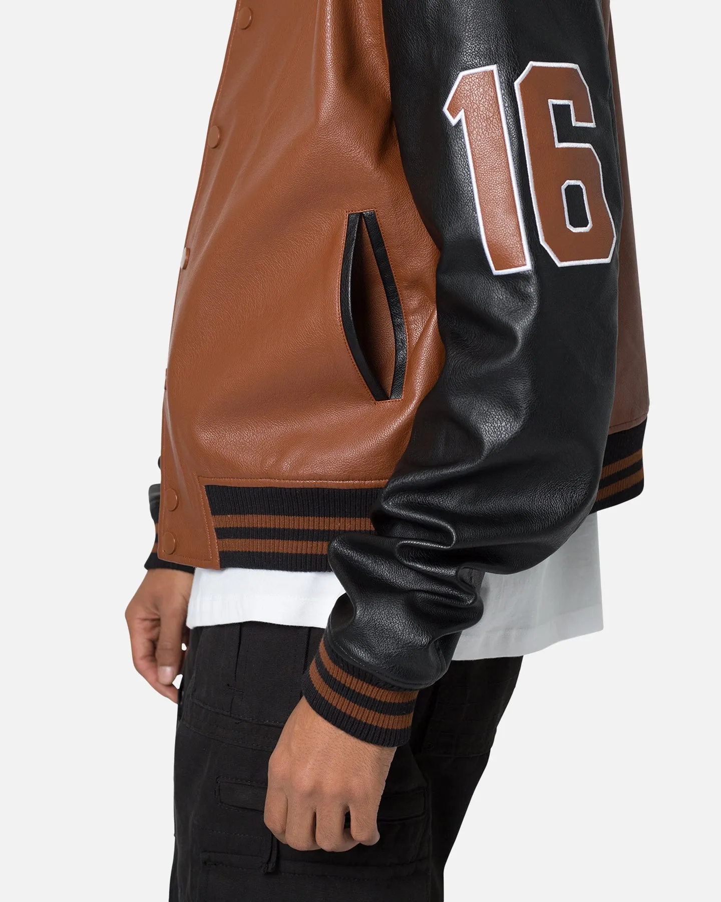 MNML PU Varsity Jacket Brown/Black