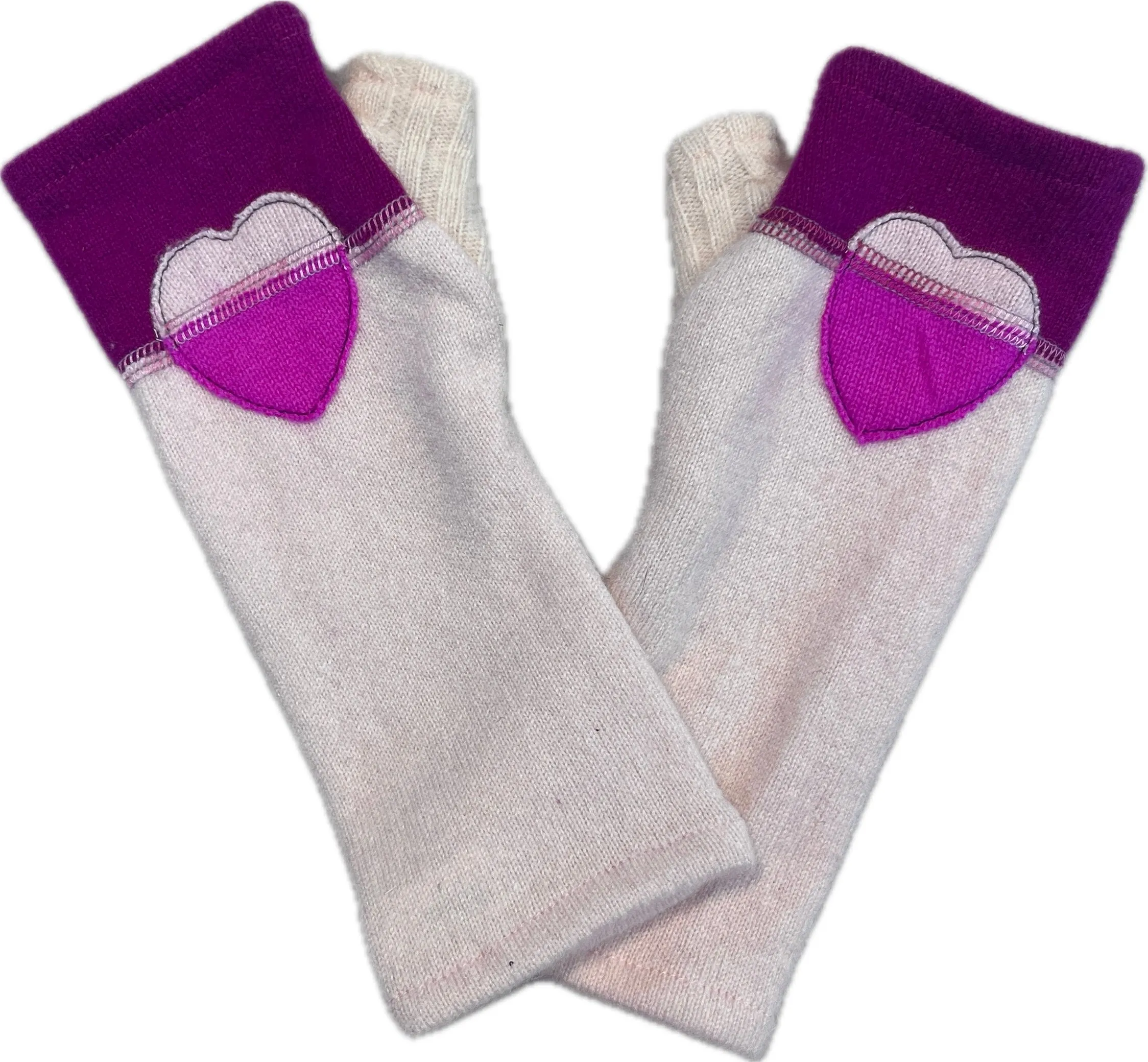 NEW! Cashmere Fingerless Gloves in Pink with Heart by Sardine Clothing Co.