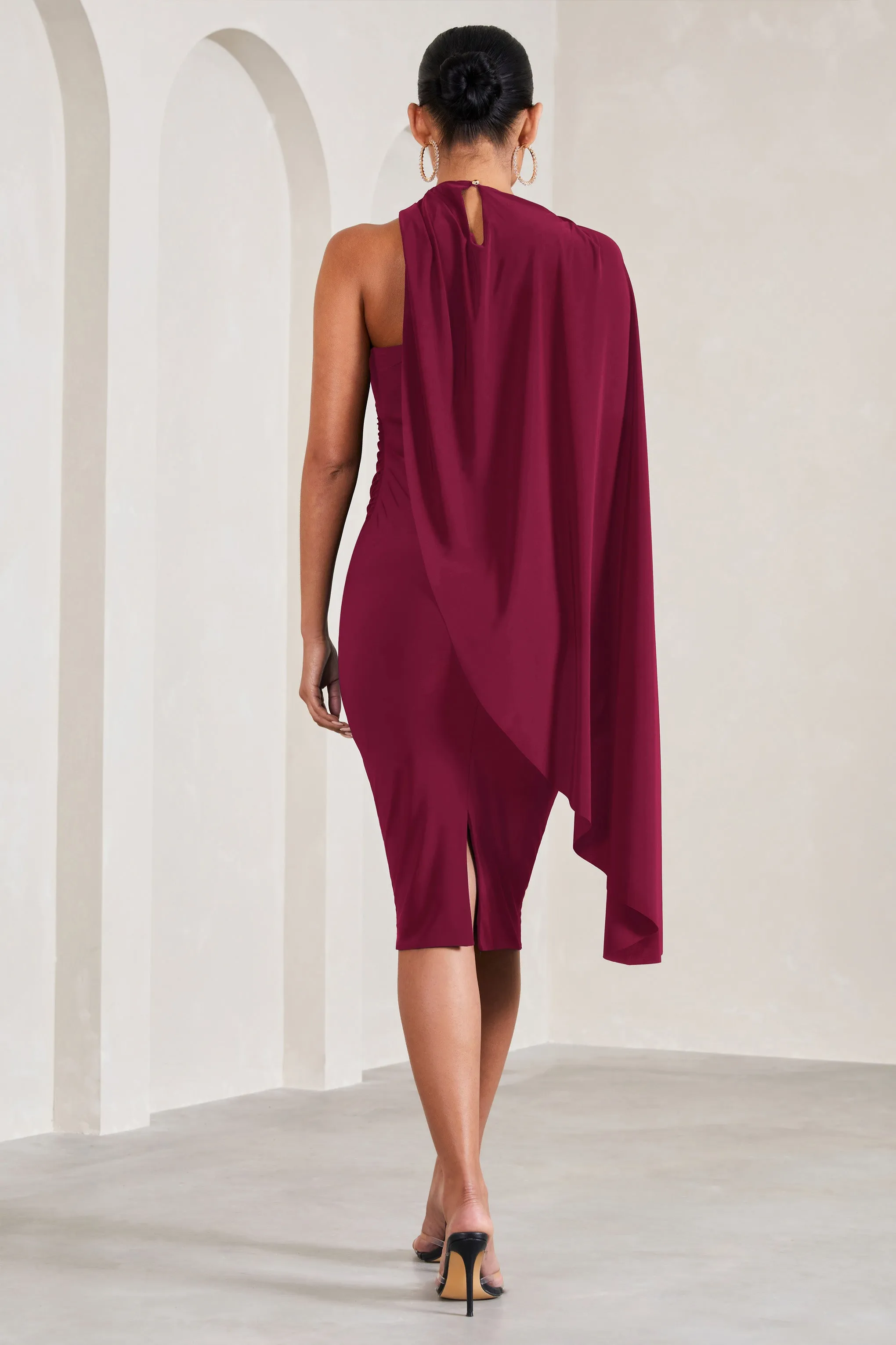 New Chapter | Berry Asymmetric Maternity Midi Dress With Cape