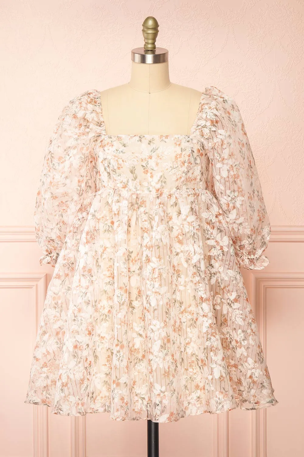 Nicky | Short Floral Beige Babydoll Dress