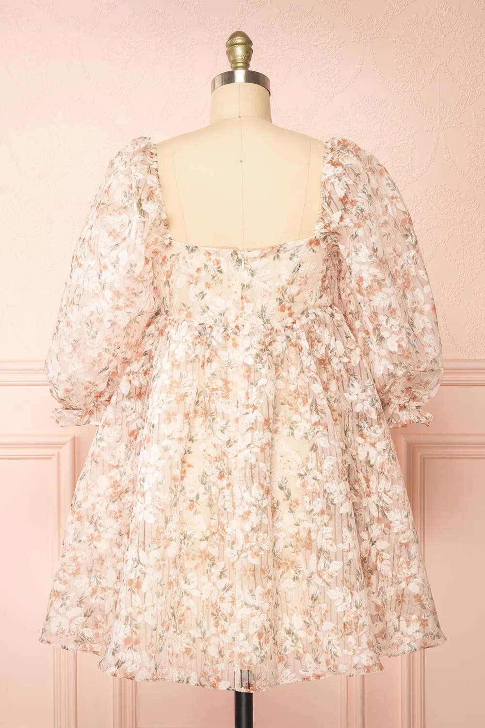 Nicky | Short Floral Beige Babydoll Dress