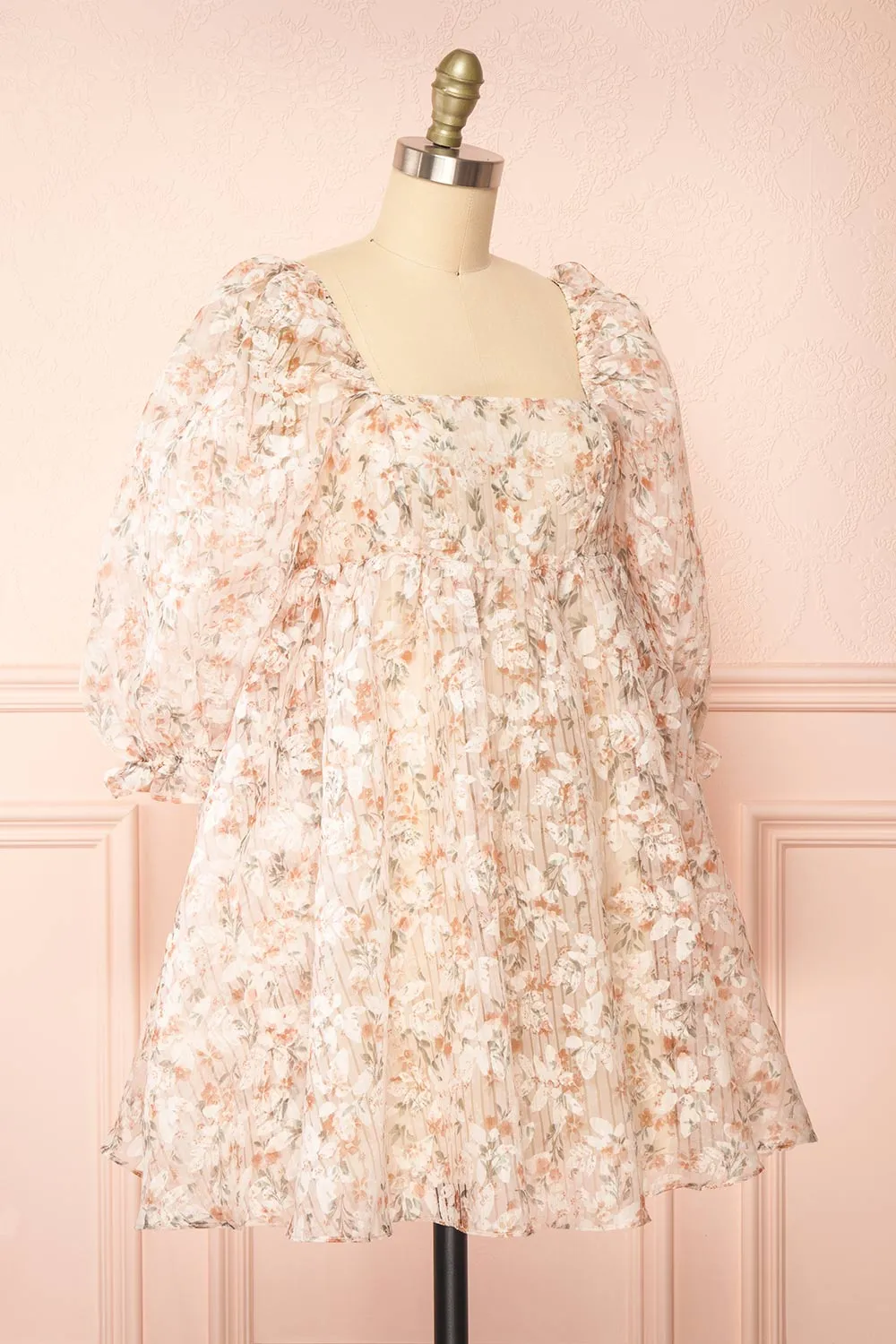 Nicky | Short Floral Beige Babydoll Dress