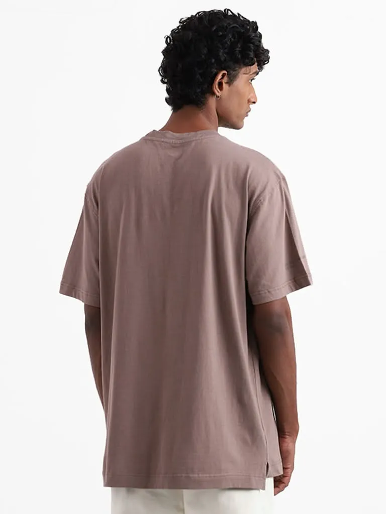 Nuon Taupe Cotton Relaxed-Fit T-Shirt