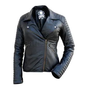 NWT Black Brando Padded Shoulder Sleeves Women Genuine Real Pure Leather Jacket