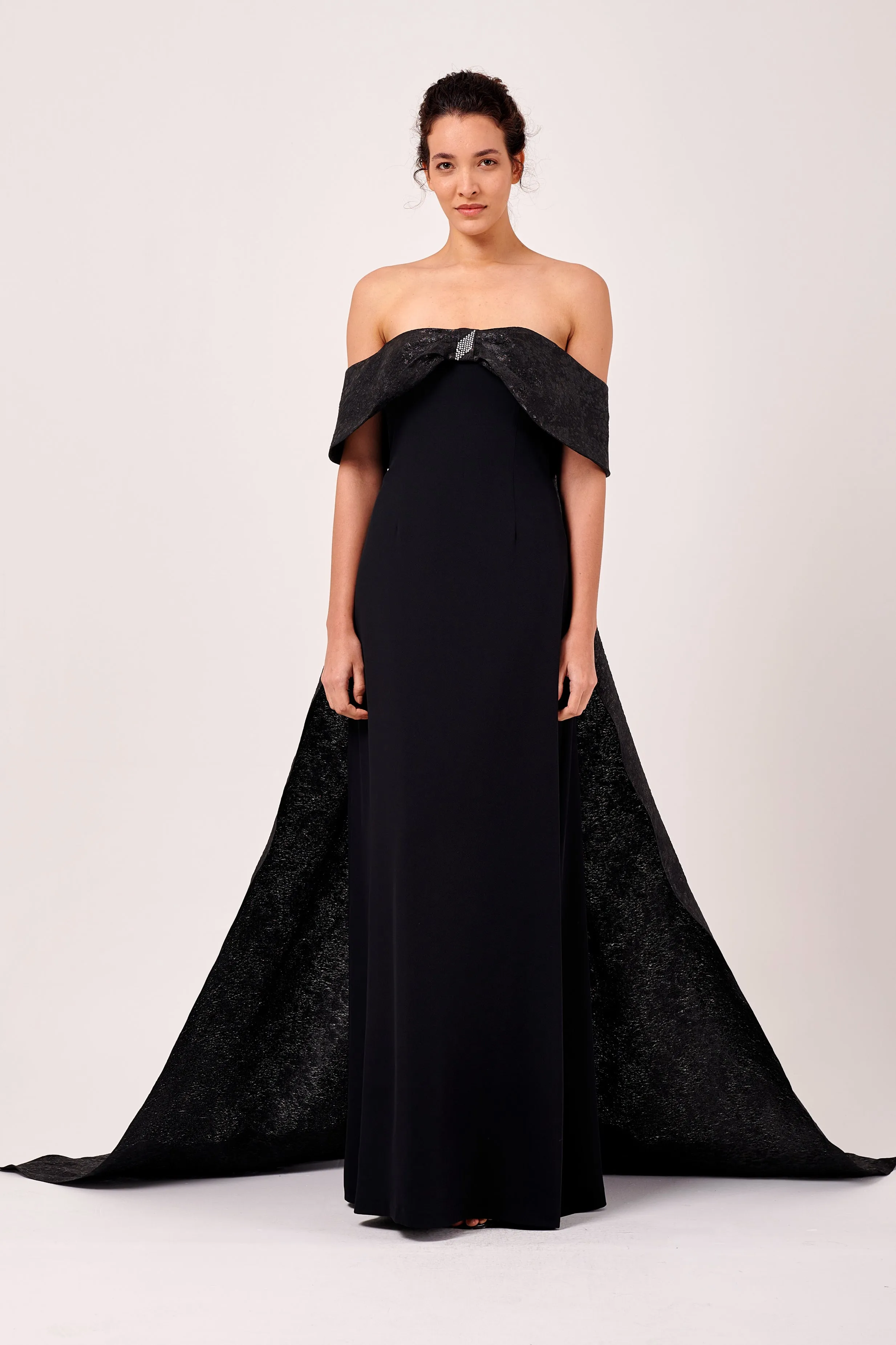 Off The Shoulder Cape Effect Long Column Gown