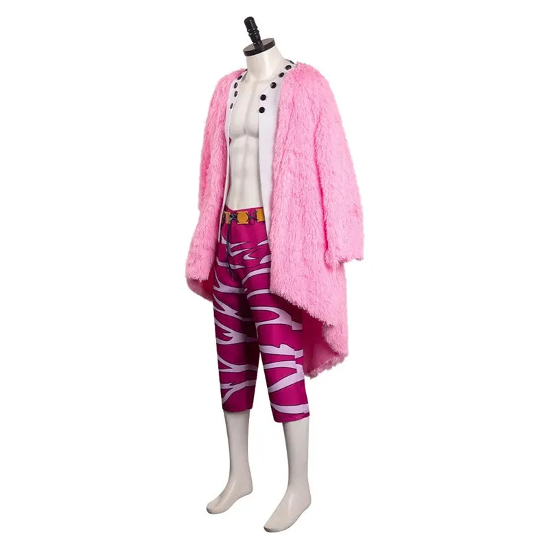 One Piece Doflamingo Cosplay Costume Donquixote Pink Cloak Cape Uniform Halloween Christmas Suit