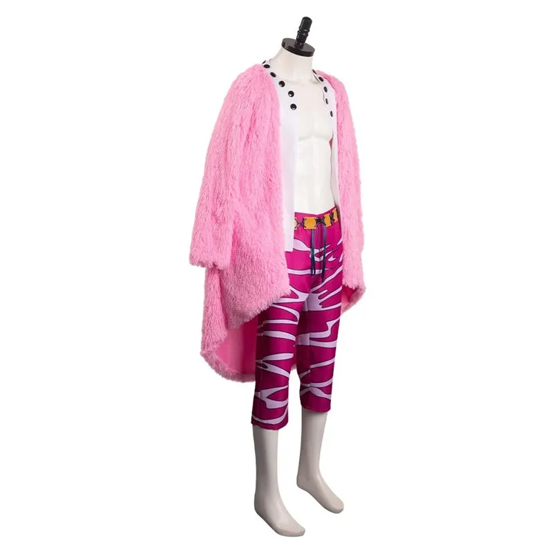 One Piece Doflamingo Cosplay Costume Donquixote Pink Cloak Cape Uniform Halloween Christmas Suit