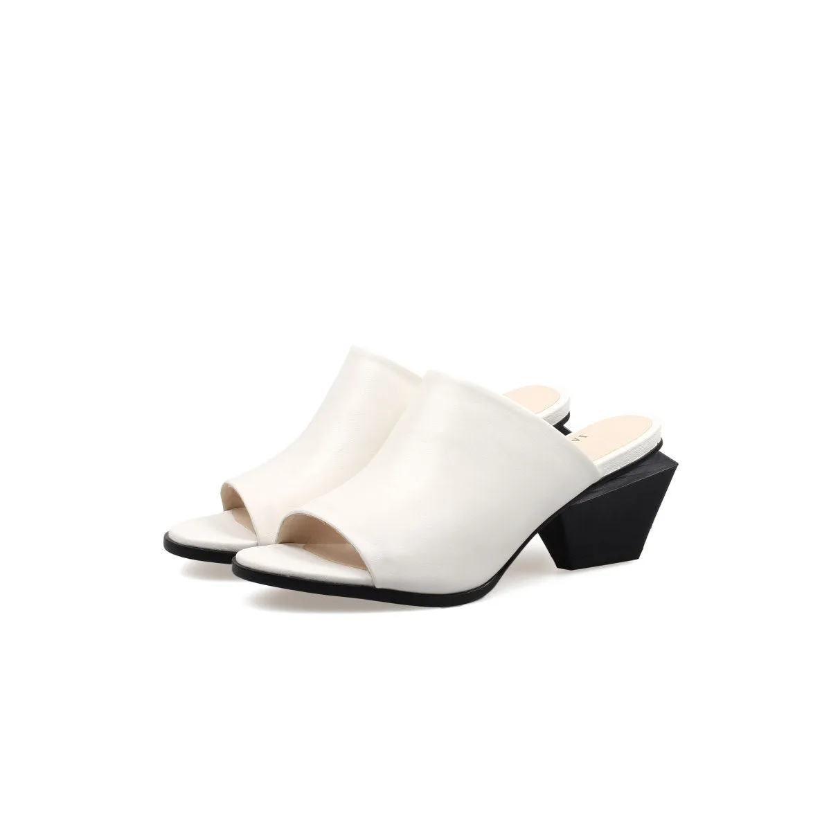 Open Toe Mules with Trapezoidal Heels