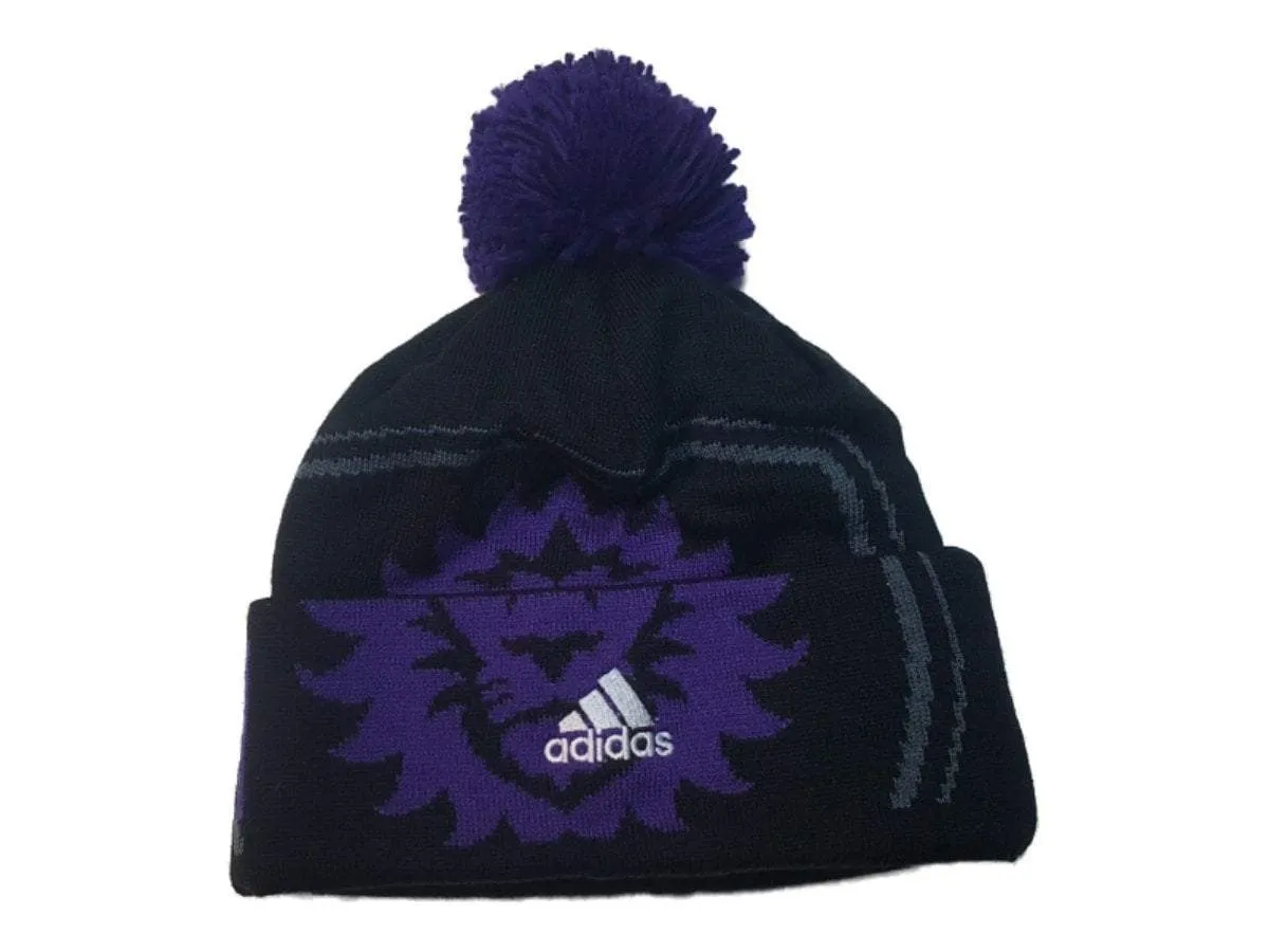 Orlando City SC Adidas Black Purple Acrylic Knit Cuffed Beanie Hat Cap with Poof