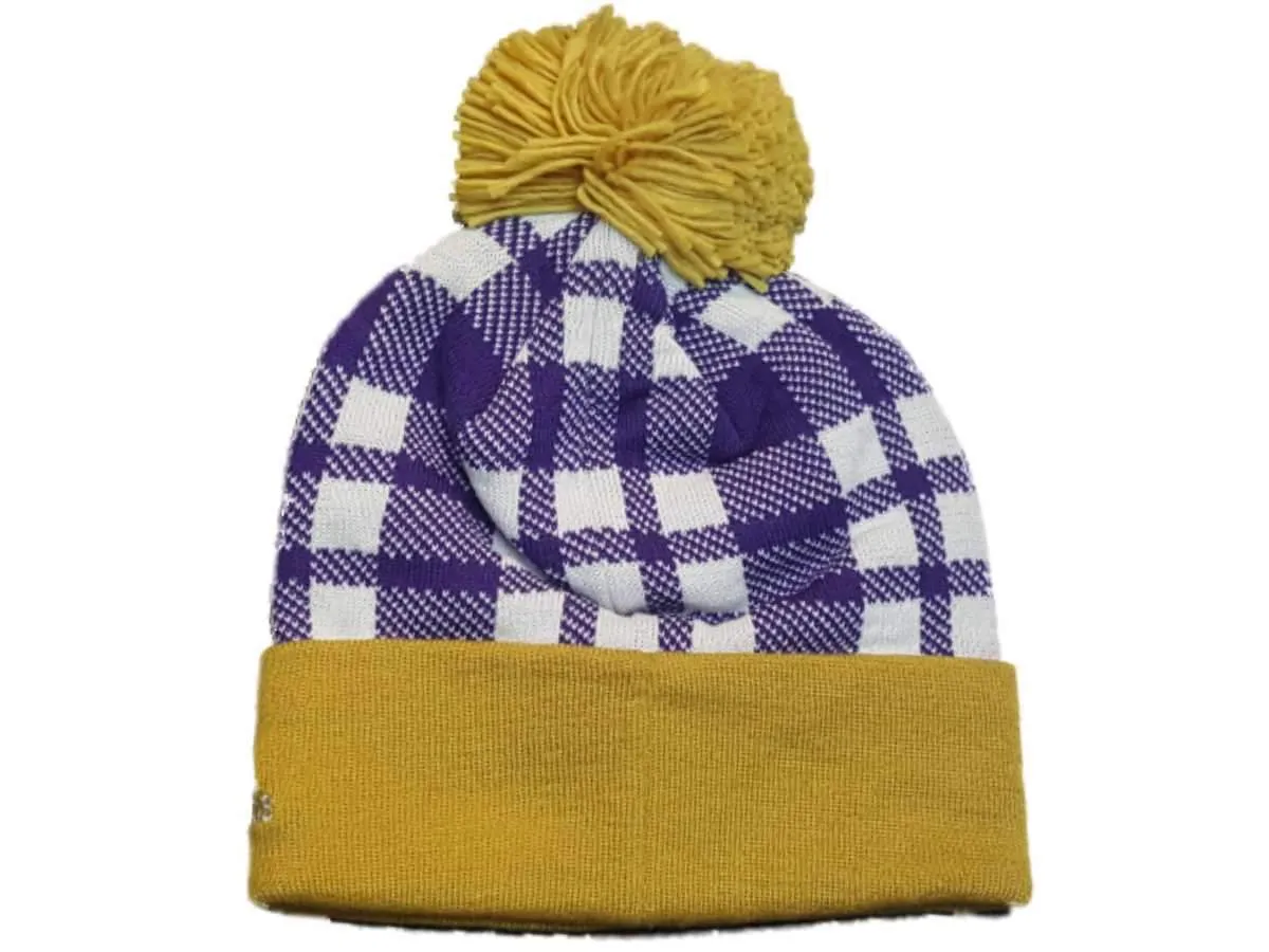 Orlando City SC Adidas Purple Plaid Acrylic Cuffed Beanie Hat Cap with Poof Ball