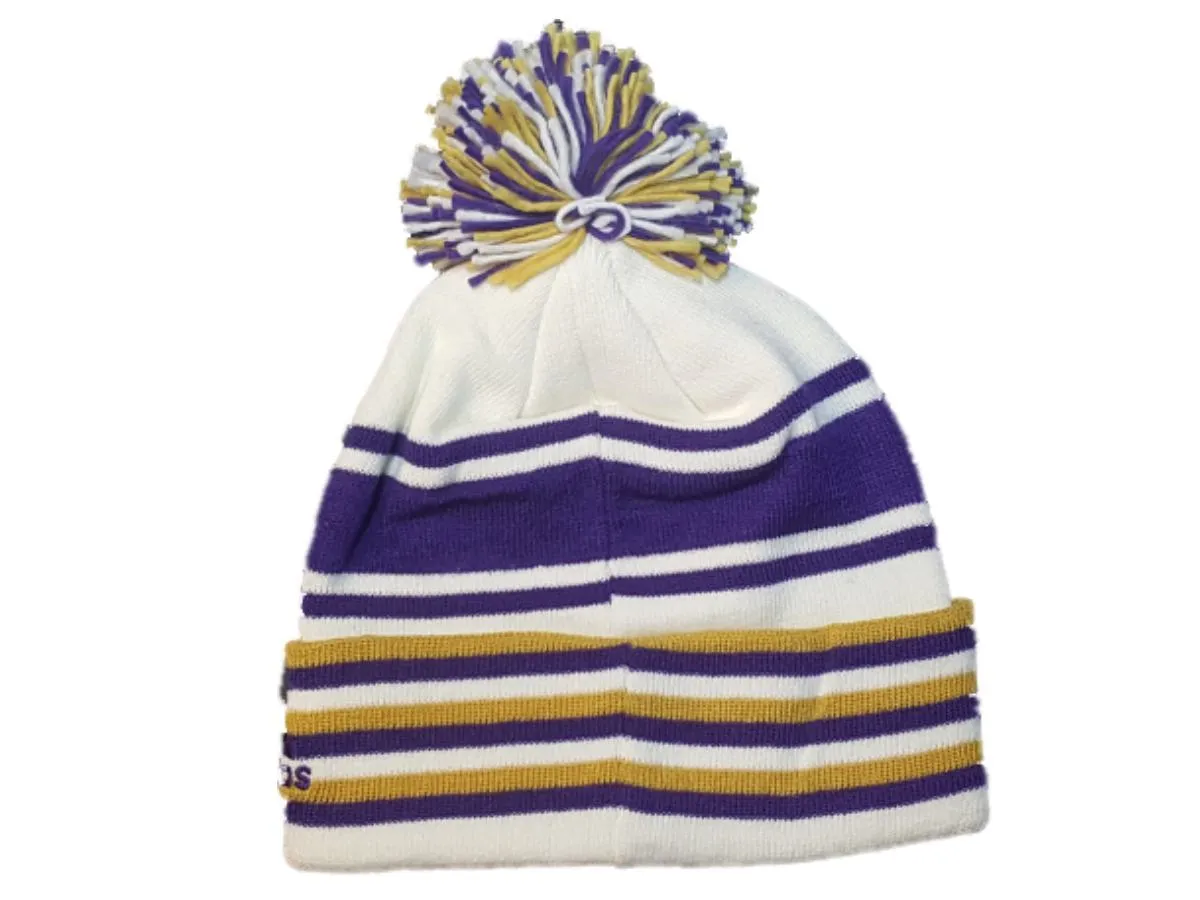 Orlando City SC Adidas White Striped Acrylic Knit Cuffed Beanie Hat Cap w Poof