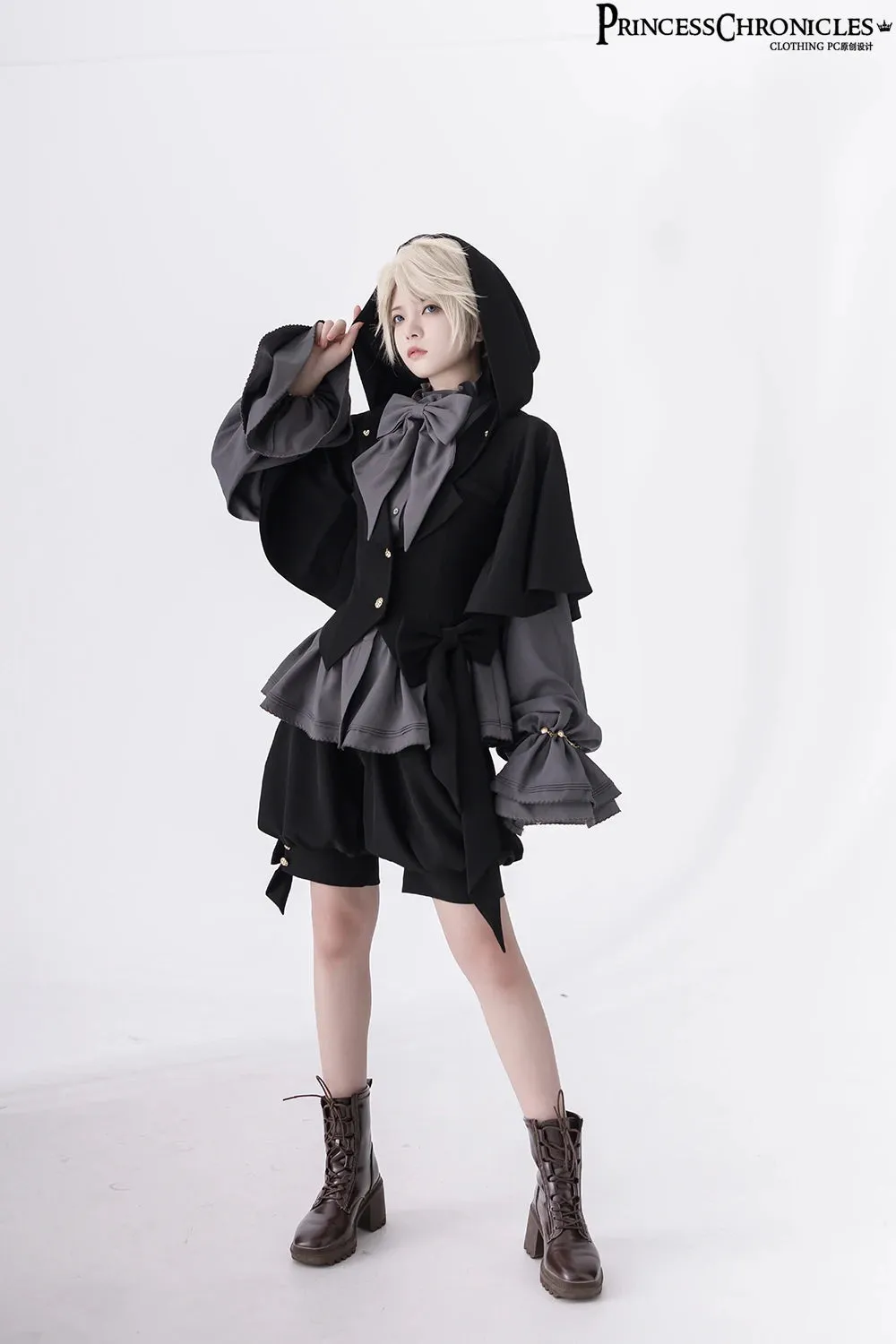 Ouji Lolita Gothic Hooded Rabbit Ear Cape / Short Pants / Long Sleeve Shirt by Princess Chronicles ~ Rabbit in Moonlight