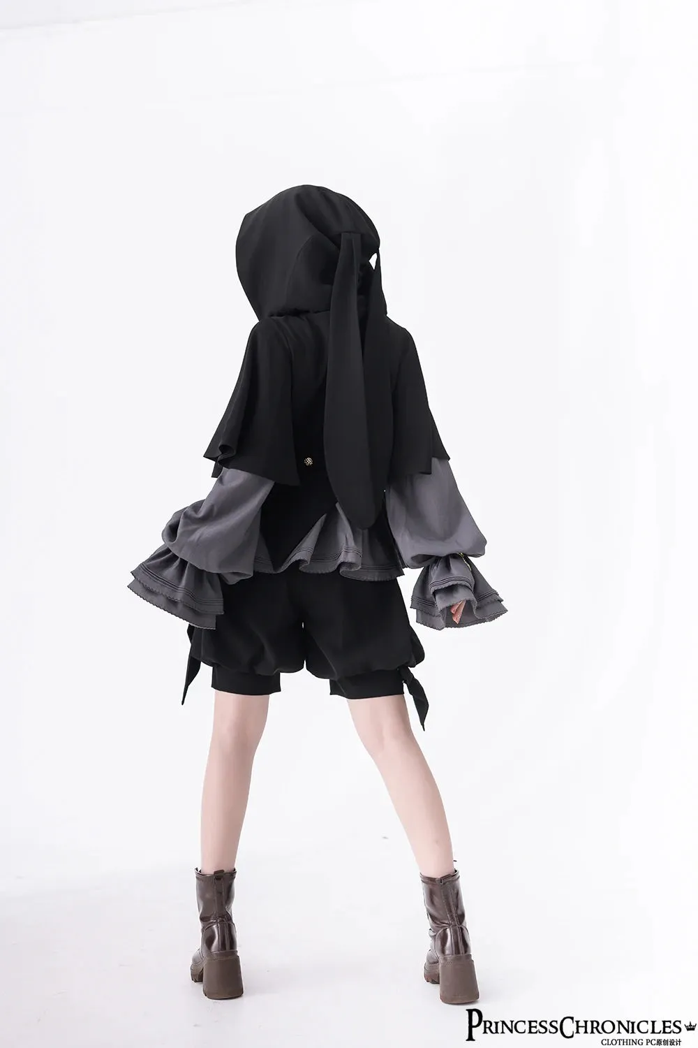 Ouji Lolita Gothic Hooded Rabbit Ear Cape / Short Pants / Long Sleeve Shirt by Princess Chronicles ~ Rabbit in Moonlight