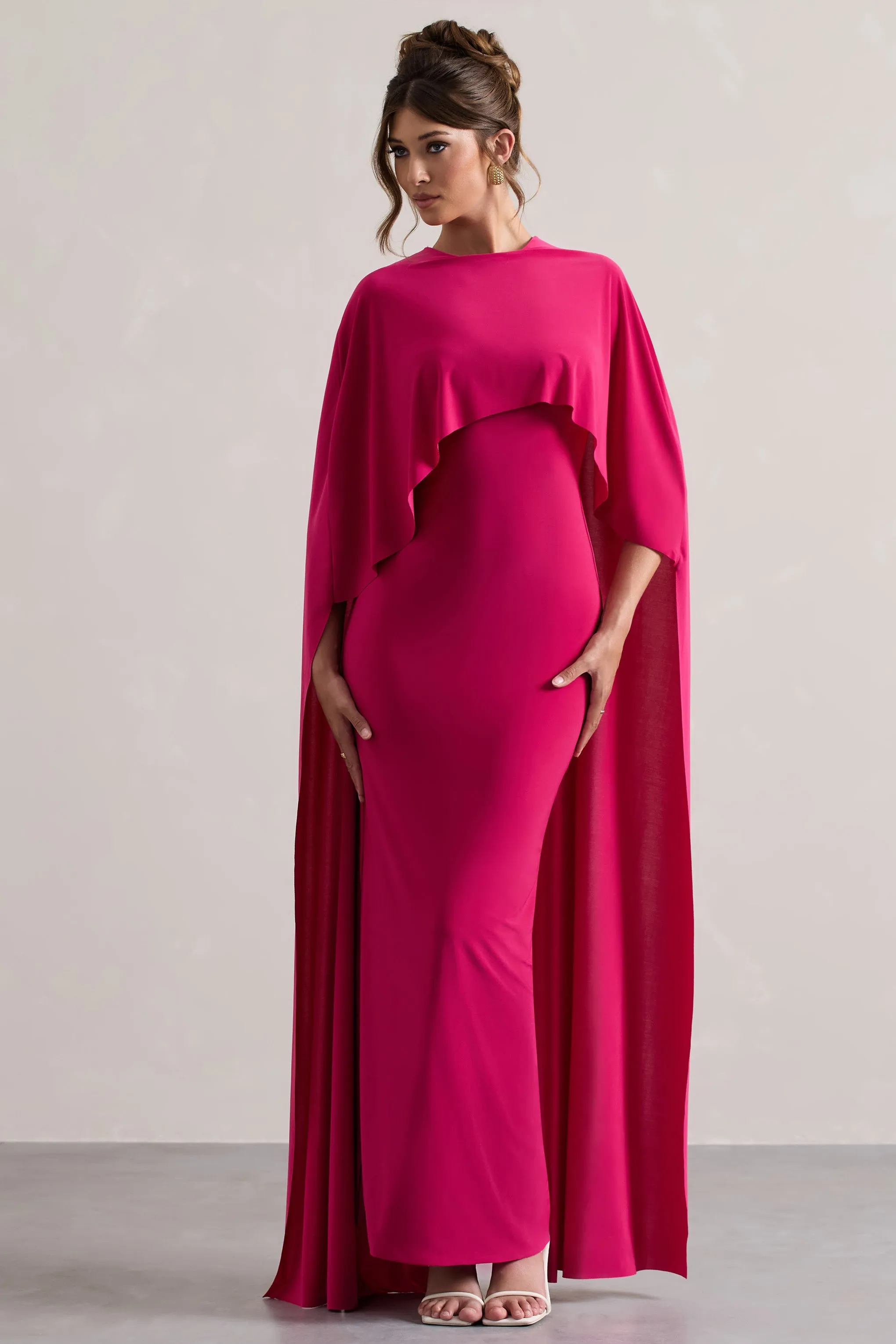 Padma | Pink Draped Maxi Dress With Cape Sleeves