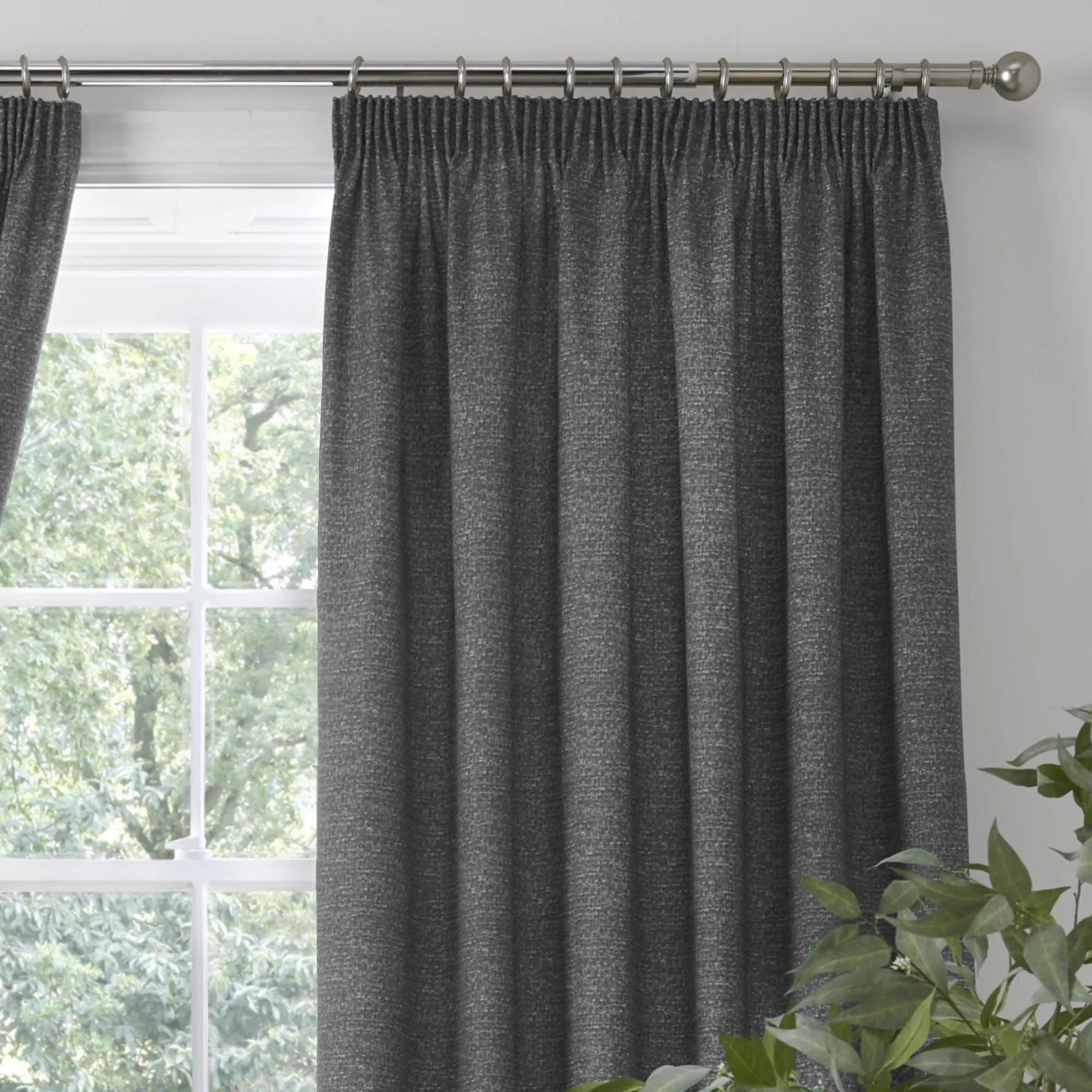 Pembrey Pair of Super Thermal Pencil Pleat Curtains in Charcoal