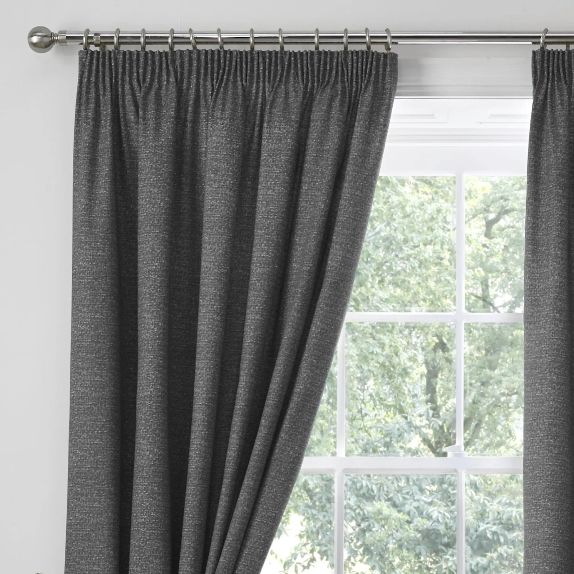 Pembrey Pair of Super Thermal Pencil Pleat Curtains in Charcoal