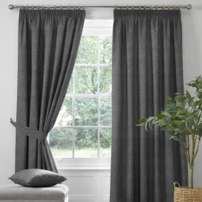 Pembrey Pair of Super Thermal Pencil Pleat Curtains in Charcoal